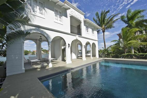 Handout photo of pool house and pool of waterfront mansion previously owned by Al Capone on Palm Island in Miami Beach
